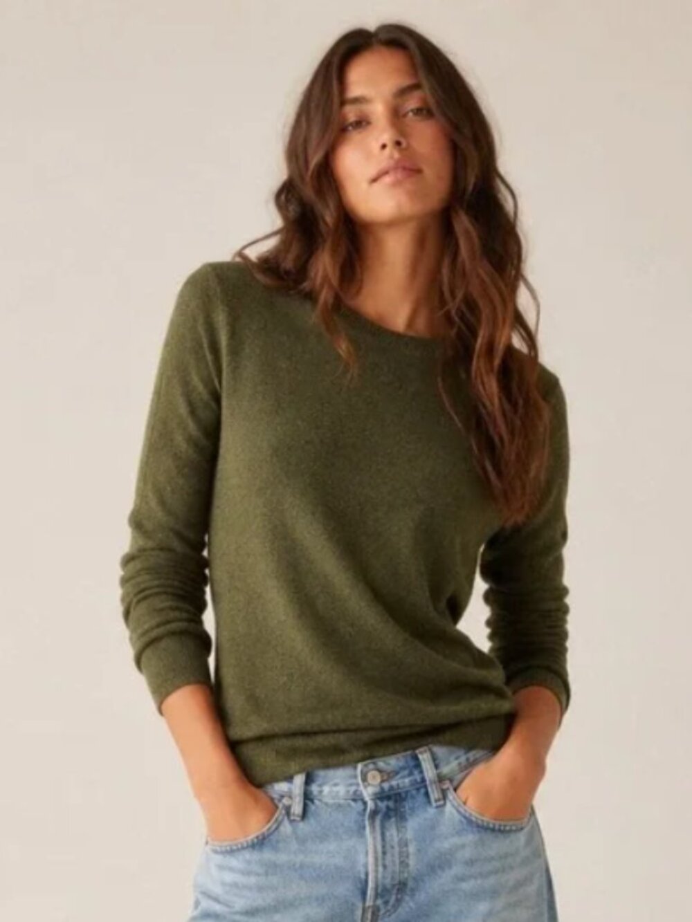 J.CREW Olive Green Teddie Cotton Wool Blend Sweater XXS